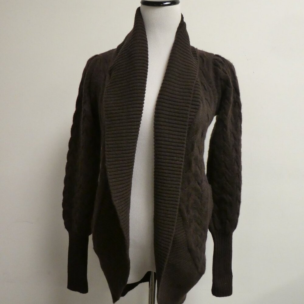 Alice & Olivia brown cashmere circle sweater cable thick knit cardigan XS